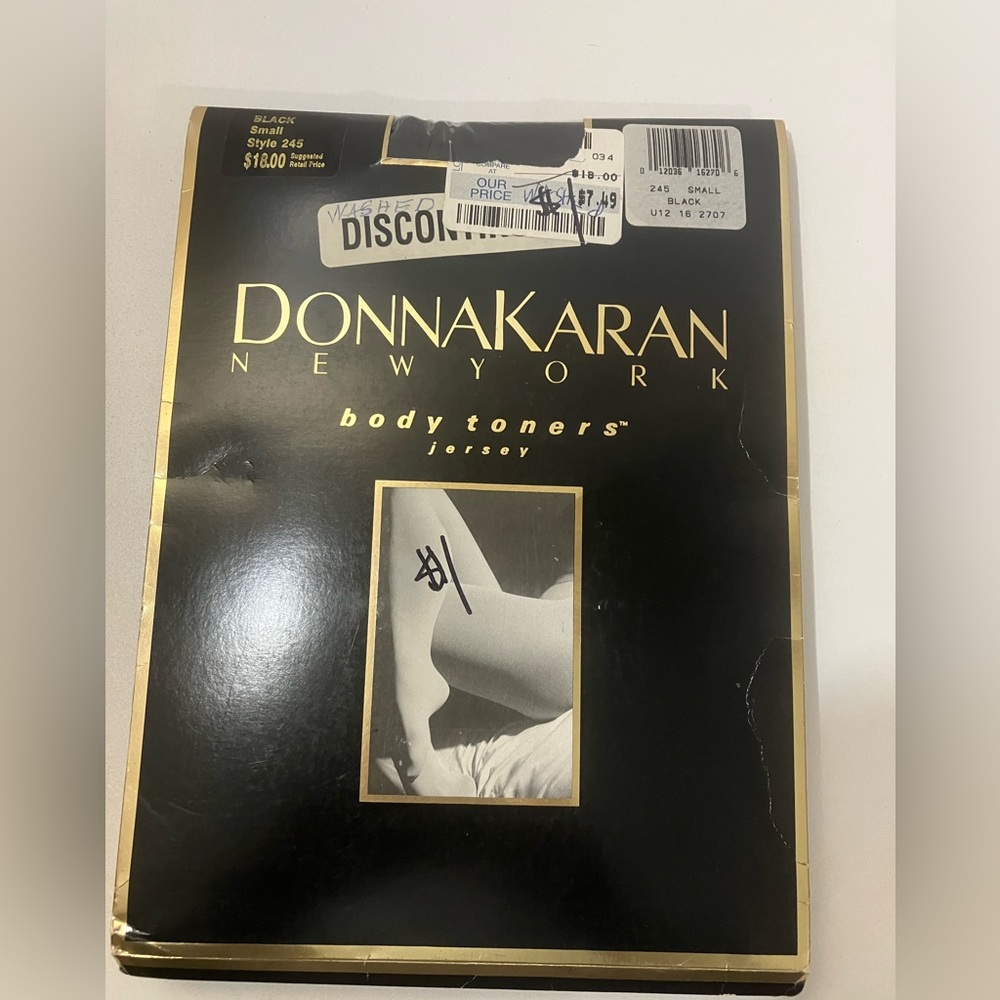 Vintage 1991 Donna Karan Body Toners Jersey Black Pantyhose Size Small Style 245